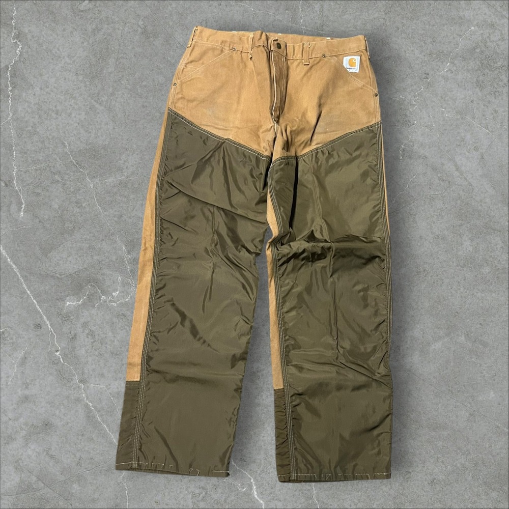 Carhartt Upland Hunting Pants Mens 38x32 Tan Olive Green Nylon Overlay USA Made